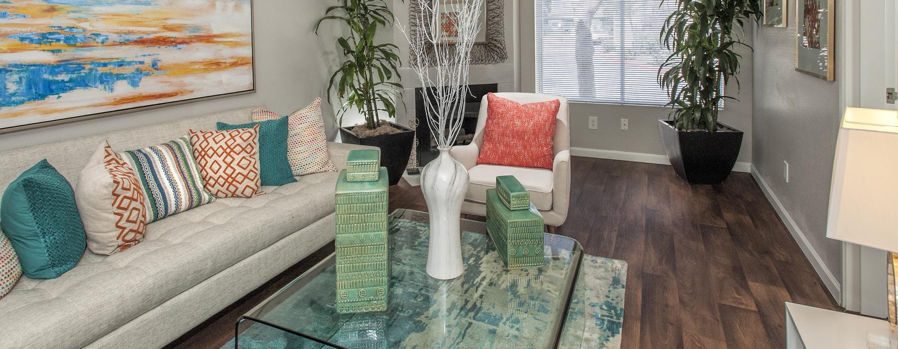 a living room with a couch and a coffee table